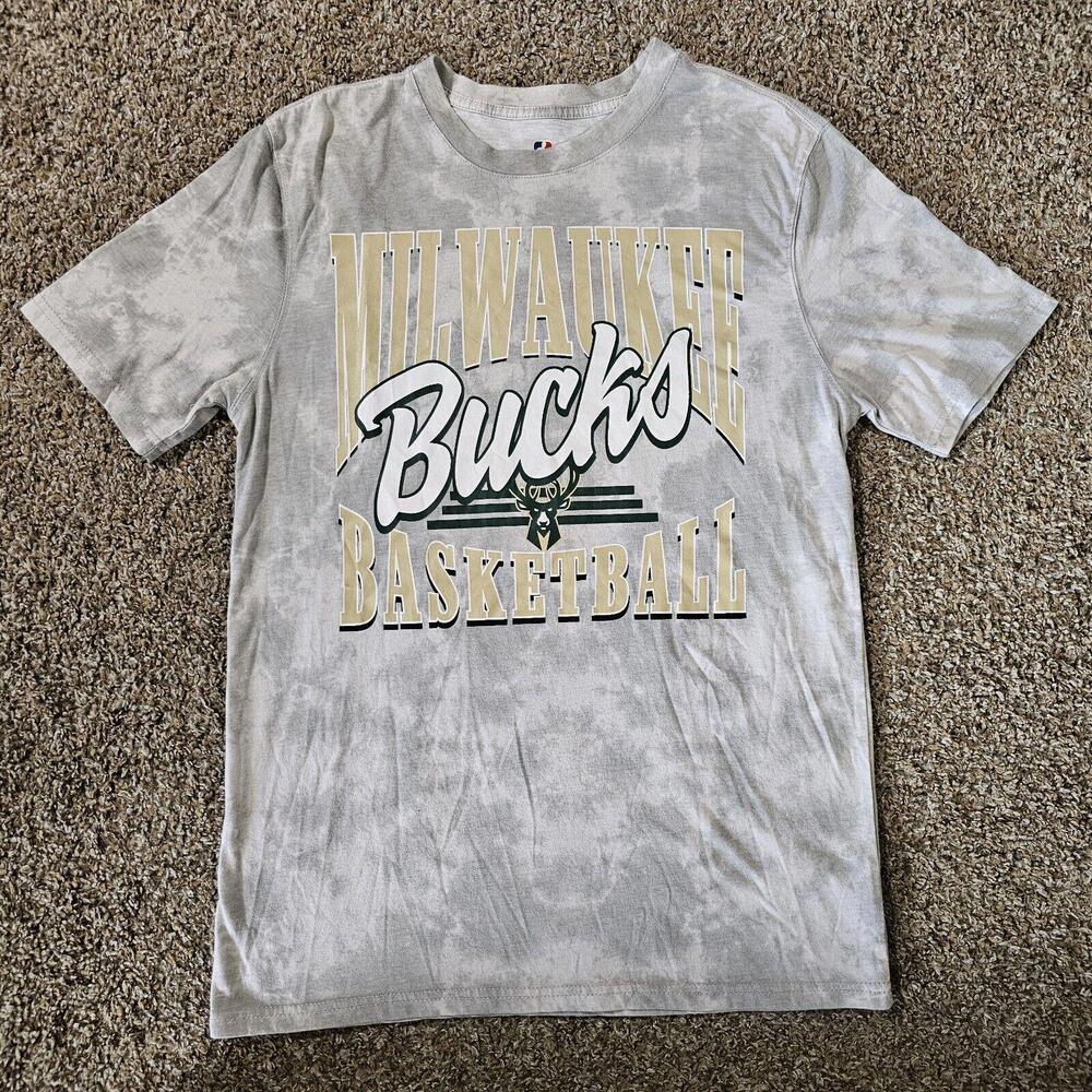 Milwaukee Bucks Shirt Adult Small Gray White Tie Dye Tee NBA